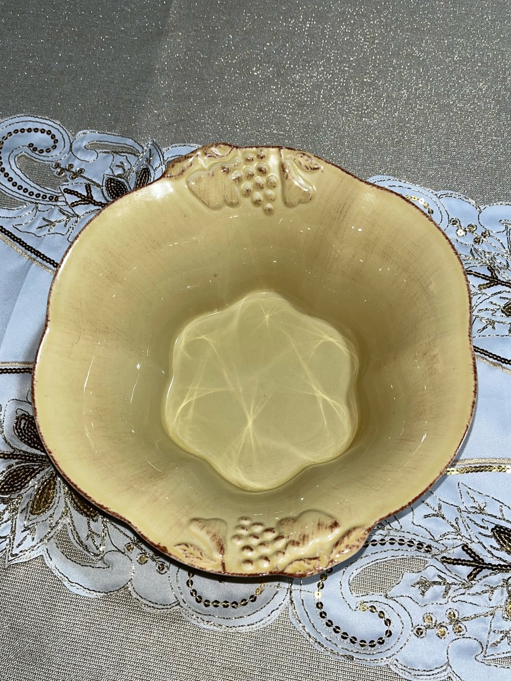 Casa Stone Madeira Harvest Casafina Embossed Pottery Salad Serving Bowl VTG